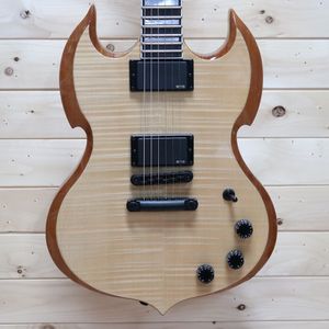 Promozione Wylde Audio Barbarian Natural SG Chitarra elettrica Parte superiore in acero fiammato, Corpo con bordo smussato, Intarsio a blocchi grandi, Accordatori Grover, Pickup China EMG, Hardware nero