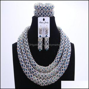 Orecchini Collana Set di gioielli Sier Blue Dudo Perline africane Da sposa Altro matrimonio nigeriano per le donne Consegna di goccia 2021 4Lw8S