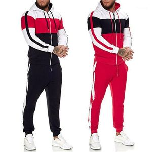 Mäns Hoodies Sweatshirts Mens Tracksuit 2 Piece Casual Pant Hoodie Jacket Sweatsuit Sport Sweatshirt Set Slim Fit 5Colors 2021