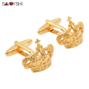 SavoyShi Luxury Gold Color Crown För Mens Skjorta Knappar Högkvalitativa Manschettknappar Märke Bröllopsgåvor Smycken