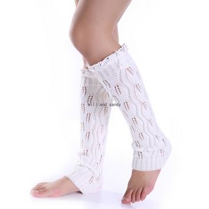 Lace Knit hollow Leaf Knee High Anklet Leg Warmers Autumn Winter Socks Braid Boot Cuffs Toppers Leggings Women Girls Loose Stockings White Black Will and Sandy