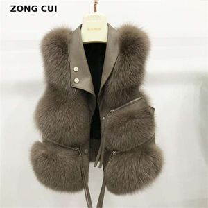 Faux Fur Kamizelka Płaszcz Kobiet Lapel Klamra Bez Rękawów Slim Fit Plus Size Teddy High Street Pluszowa Kurtka 210928