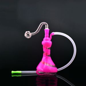 Günstigste Rauchwasserpfeife, Mini-Ölbrenner-Bong, dicker Bubbler-Recycler, Dab-Rig-Bong mit Silikonschlauch und 10-mm-Ölbrennerrohr aus Glas