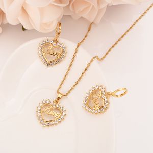 Mode kärlek hjärta vit cz kristall 18 k bra g / f guld örhänge hängsmycke halsband brud brud smycken uppsättningar för kvinnor