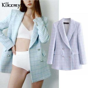 KLKXMYT ZA Mulheres Vintage Textura Textura Tweed Woolen Blazer Casaco Escritório Senhoras Manga Longa Suits Femininas Outerwear Chique Tops 210527