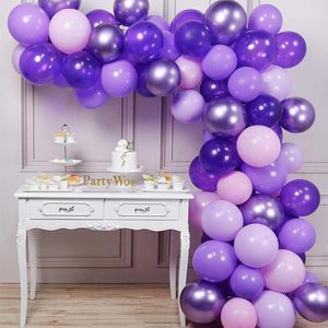 Mor Doğum Günü Partisi Malzemeleri toptan satış-Parti Dekorasyon Mor Balonlar Garland Arch Kiti Lateks Balon Globos Düğün Doğum Günü Süslemeleri Bebek Duş Malzemeleri