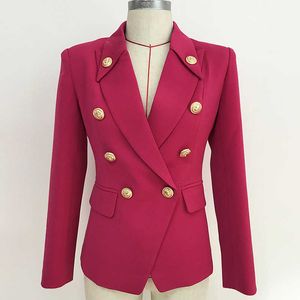autumn and winter female suit jacket classic metal double-breasted small high-end rose red ladies blazer 210527