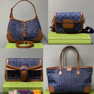 Denim Jeans Series axelväska kvinnor handväska handväska lady tote klassisk brev tryck crossbody väskor äkta läder duk lapptäcke färg messenger handväskor