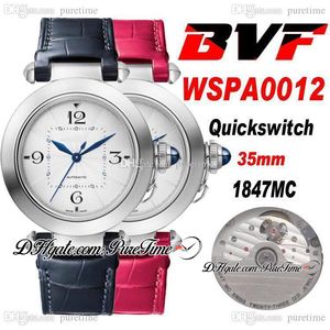 BVF 35mm Pasha wspa0013 1847mc Automatiska kvinnoklocka Silver Dial Big Nummer Markörer Blå Händer Blå Läderrem Super Edition Ladies Klockor Puretime C3