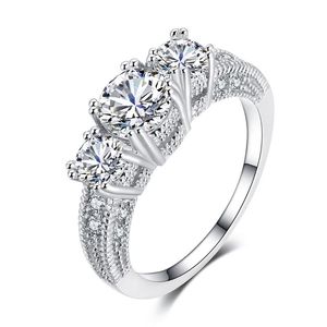 Wedding Rings Exquisite Silver Color CZ For Women Ladies Red Blue White Crystal Engagement Fashion Zirconia Jewelry