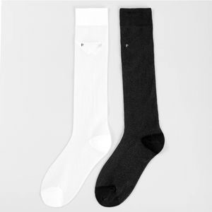 Women Girl Transparent Knee Socks Triangle Letter Long Sock for Gift Party Fashion Hosiery Black White