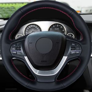 DIY Hand-stitched Black PU Faux Leather Car Steering Wheel Cover for BMW X3 F25 2010-2017 X4 F26 2014-2018