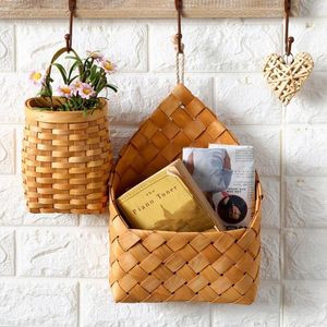 Storage Baskets Wood Basket Woven Hanging Kitchen Garden Wall Flower Fruit Vegetable Sundries Organizer Decor