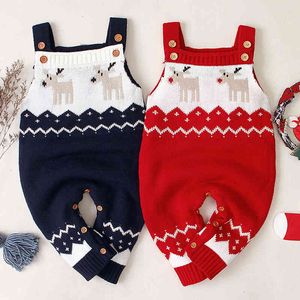 Christmas Baby Boys Girls Cartoon Braces Rompers Clothes Autumn Winter Boy Girl Kids Sleeveless Knitting 210429