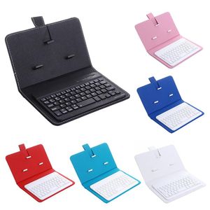 Teclado de Bluetooth sem fio portátil com capa de couro pu para smartphones Xiaomi Samsung dentro de 7 polegadas telefone