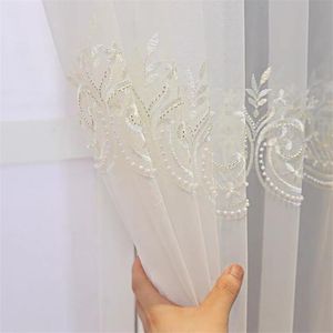 Curtain & Drapes Luxury Pearl Embroidered Flower Window Screen White Translucent Sheer Tulle For Living Room Bedroom Wedding Home Decor 4