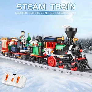 لعبة قطار RC جديدة بتقنية 36001 بمحركات ، لعبة قطار عطلة الشتاء بمحركات ، مكعبات بناء للسكك الحديدية ، ألعاب Y1127