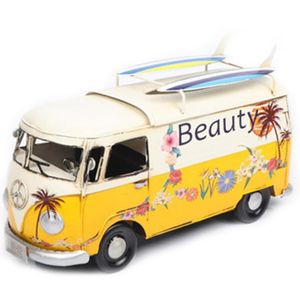 Tissue Boxes Napkins Box Flower Bus Model Figurines Retro Car Dustproof Storage For Office Home Decoration Yellow