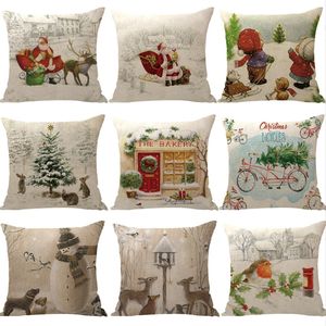 45x45cm Leinen Kissenbezug Fall Weihnachten Hirsch Serie Kissenbezug für Zuhause Sofa Auto Kissenbezug ohne Innenkern