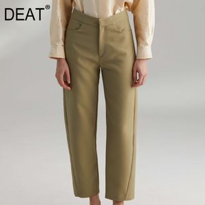 DEAT Nowa Wiosna Moda Kobiety Solidne Kolor Luźne Proste Spodnie High Street Temperament Popularne Spodnie Kobiet Tide PD212 210428