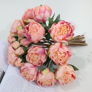 Artificial Rose Flower Peony Bouquet Wedding Decor Props 10 Heads Simulation Peony Branch Home Decoration Fake Silk Handholding