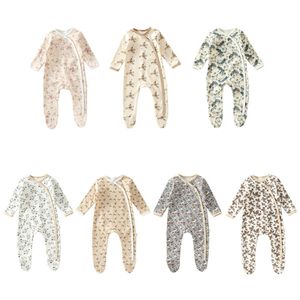 Unisex Newborn Clothing Cotton Long Sleeve Jumpsuit Floral Print Romper Bodysuit Toddler Infants Footed Clothes Spring Autumn Outfit