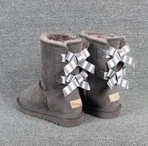 حار بيع AUS U3280 قصيرة 2 القوس المرأة أحذية الثلوج زيبرا المشارب bowknot الاستمرار الدافئة قصيرة الشتاء جلد طبيعي جلد الغنم الأحذية القسيمة G3280