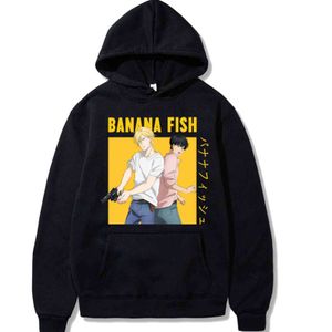 Harajuku Muz Balık Anime Hoodie Erkekler / Kadınlar Casual Hoodies Kazak Kazak Streetwear Giyim Y211122