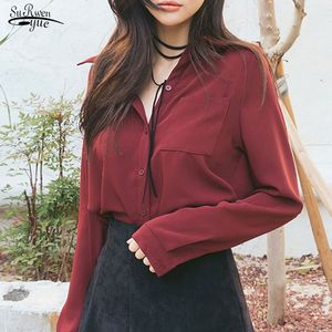 Blusas mujer de moda spring coreano solto apto tops e blusa manga comprida simples cor sólida chiffon camisa mulheres 9381 50 210427
