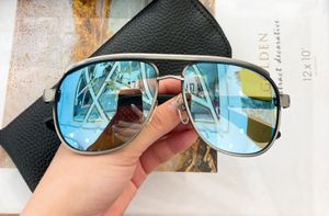 Occhiali da sole a specchio blu argento Occhiali da sole pilota in metallo gafa de sol Occhiali da sole con protezione UV400 con custodia
