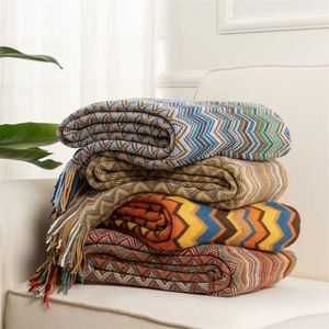 ボヘミアンニットスロー毛布のタッセル毛布ベッドソファー装飾的な毛布の柔らかい暖かい毛布ベッドスプレッド家の装飾211122