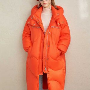 Amii 패션 90 % 하얀 오리 두꺼운 아래로 코트 겨울 여성 캐주얼 후드 솔리드 느슨한 여성 긴 재킷 탑 11940488 211120