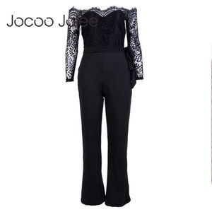Jocoo Jolee Elegant Off shoulder Rompers Women Summer Jumpsuit Sexy Ladies Casual Long Pant Suit Overalls White Lace playsuits 210619