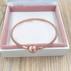 1pcs Drop Shipping jewelry 925 sterling Silver Rose Mesh gold Bracelets Women Snake Chain Charm Beads sets for pandora with logo Bangle Children birthday Gift 586543