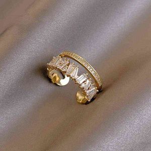 Anelli di apertura per studenti doppi in oro con zirconi di lusso per donna 2021 New Fashion Gothic Finger Jewelry Wedding Party Girl's Sexy Ring G1125
