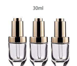 30ml kosmetisk eterisk oljepfymglas droppflaska 30 ml med gyllene presspumpslocket sn3927