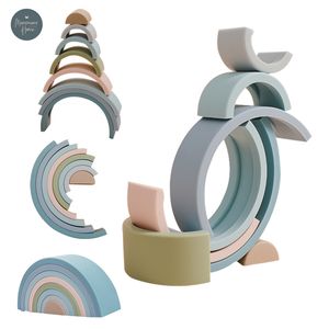 Wholesale soft stacking blocks resale online - 8 Baby Toy Soft Building Blocks Safe Sile Rainbow Building Blocks DIY Creative Stacking Balance Game Montsori Toy