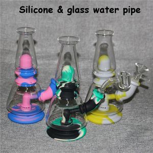 Bong in silicone dab Rig narghilè in vetro Tubo per bruciatore a olio Tubi per acqua in silicone con raccoglicenere al quarzo banger