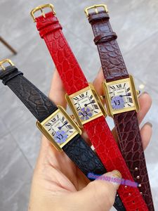 Classic Fashion Couple Quartz Clock Genuine Cow Leather Rectangle Watch Famous Brand Gold Roman Number Blue Needle Wristwatch