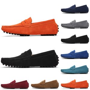 GAI Sapatos de camurça casuais masculinos sem marca, de boa qualidade, preto claro, azul, vinho, vermelho, cinza, laranja, verde, marrom, deslizamento em sapato de couro preguiçoso, Eur 38-45
