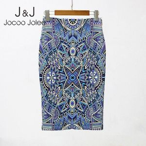 Joloo jolee verão floral pring lápis saia mulheres elegante bodycon midi saias vintage alta cintura escritório senhora saia mujer 210518