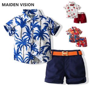 2021 verão garoto menino marca marca cavalheiro terno casual tracksuit impressão short manga camisa conjuntos de roupas infantis calças de bebê x0902