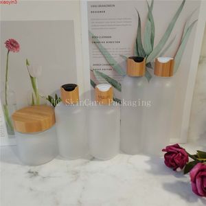 100pcs/lot 60ml 120ml 150ml 250ml frosted plastic bottle with bamboo disc cap and cream jar empty cosmetic containersgoods