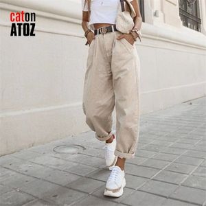 catonATOZ 2248 Khaki Female Cargo Pants High Waist Harem Loose Jeans Plus Size Trousers Woman Casual Streetwear Mom 210915