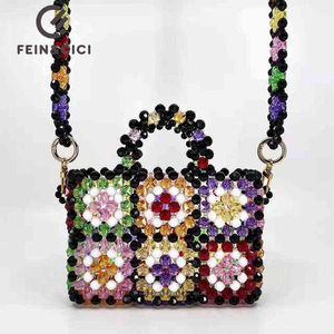 Shopping Bags Bead Floral Designer Brand Acrylic Crystal Clear Pearl Beaded Box Tote Women Party Bucket Handbag Spring Summer 220303