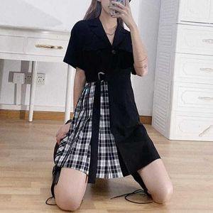 Koreanska plaid high street sashes dres vinter kort designer gotisk vår dam chic streetwear 210604