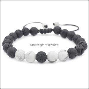 Perline, fili Bracciali Gioielli Arrivo 8Mm Lava Rock Charm Bianco Turchese Pietra Naturale Donne Braccialetto di Perline Braccialetto Per Uomo Regolabile