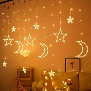 Stern Mond Led Vorhang Girlande String Licht Eid Mubarak Ramadan Dekoration Islam Muslim Party Decor Eid Al Adha Geschenk Eid mubarak 211216