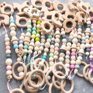 Chenkai 10st Wood Bird Animal Teether Ring DIY Ekologisk miljövänlig Natur Oavslutad Baby Spädbarn Rattle Tething Grasping Toy 211106