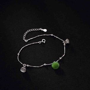 Miqiao mulheres natural hetian jasper lotus anklet 925 prata esterlina 20 cm pulseira feminina ajustável na corrente de perna